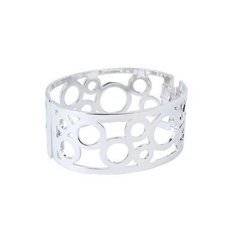Silvertone Open Circles Hinged Cuff Bracelet - Click Image to Close